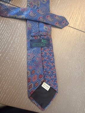 Etro Blue Paisley & Floral Silk Tie with Red and Gold Accents